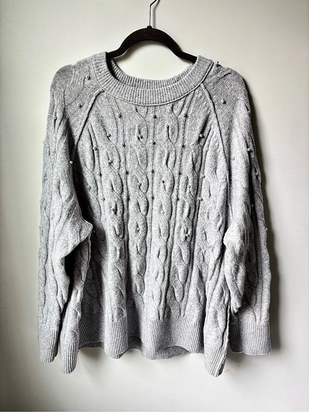 Aerie Pearl-Embellished Cable Crewneck sweater